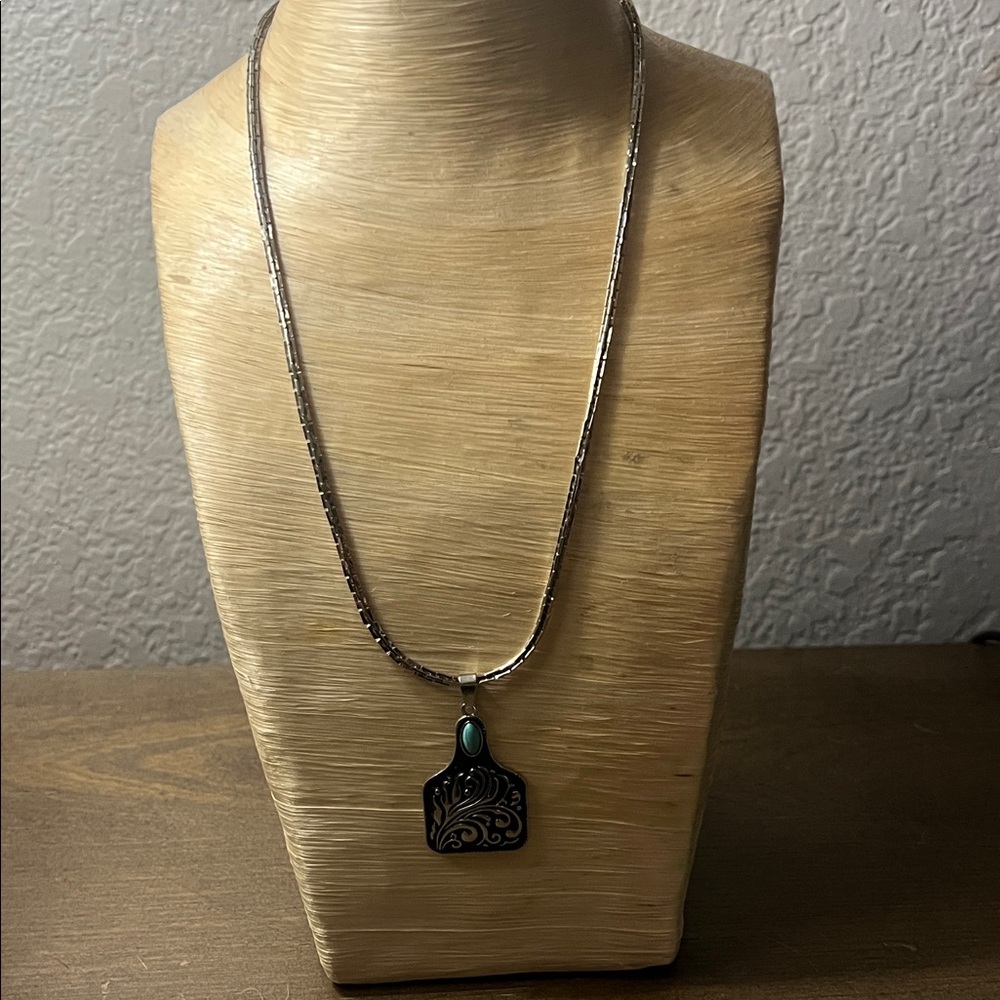 Silver Pendant Necklace with Turquoise Accent